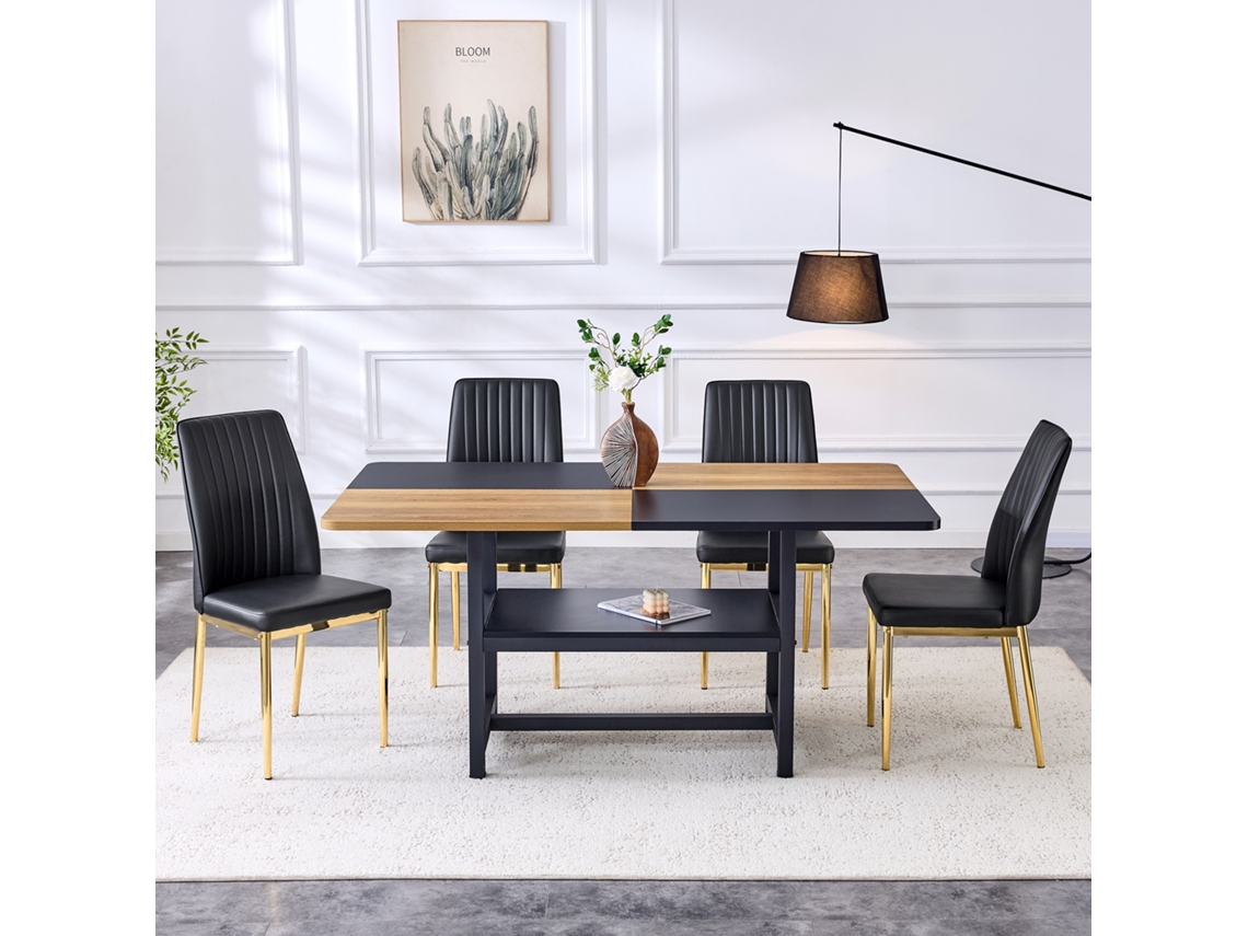 Conjunto Mesa 85cm Vidro + 4 Cadeiras Pu Preto, Minimalista.-qq