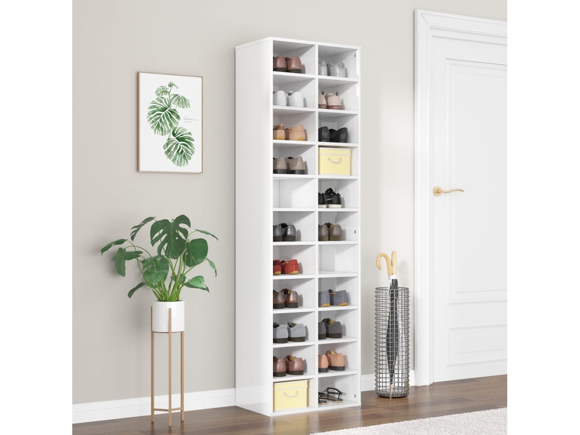 Sapateira 54x34x183cm Madeira compensada branca brilhante DKD HOME DECOR
