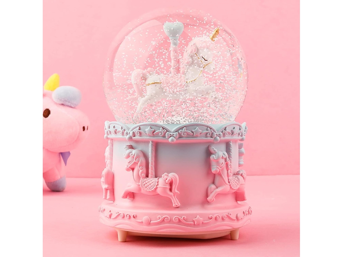 Globo de Neve Musical Carrossel Unicórnio 10 cm com Música AQUAFORGE (caixa música para presente)