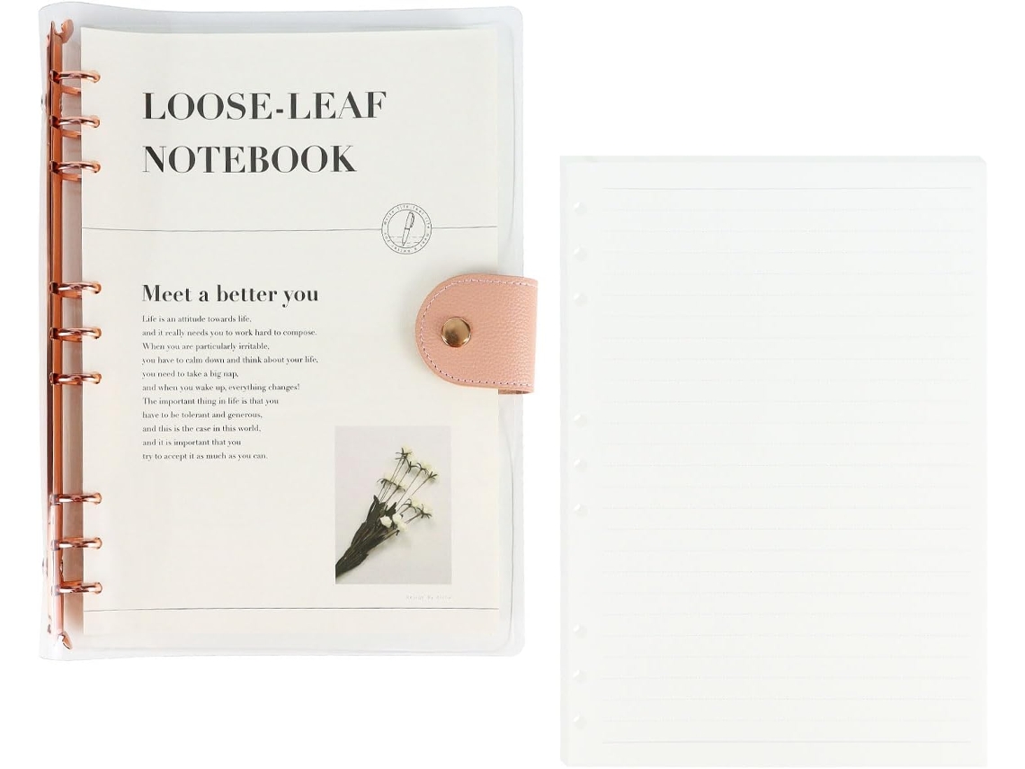 Capa Transparente Em Pvc Fichário B5 Com 9 Argolas, Folhas Soltas, Protetor De Argolas Redondas Com Papel Pautado