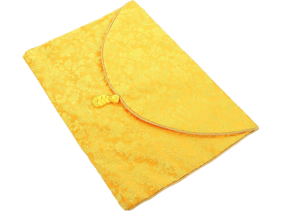 Bolsa pequena para guardar livros de escrituras budistas, em textura amarela com estampa de dragão, acolchoada para