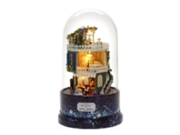 Casinha de Bonecas Diy Miniatura com Caixa de Música Giratória, Luz Led e Capa Anti poeira
