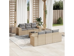 Vidaxl 7 Pcs Conjunto De Sofás P/ Jardim Com Almofadões Vime Pe Bege