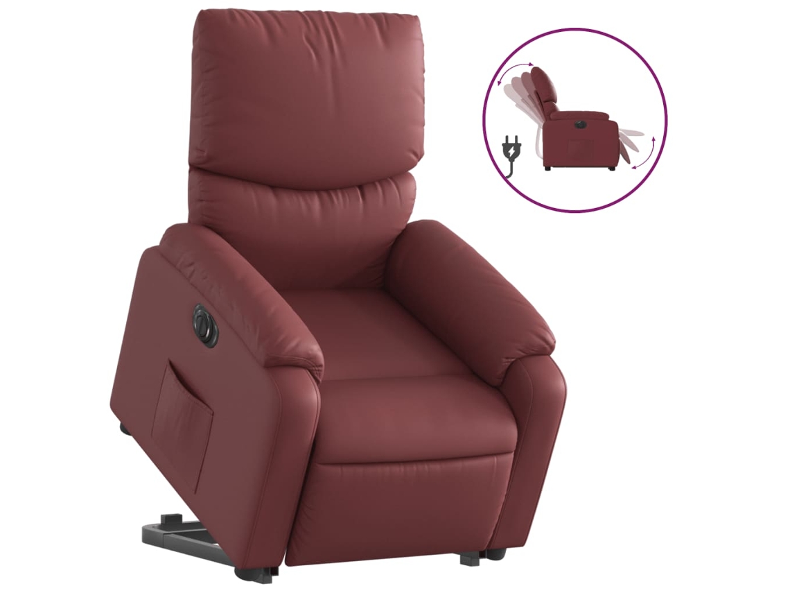 Poltrona reclin. elevatória elétrica VIDAXL couro artif vermelho-tinto