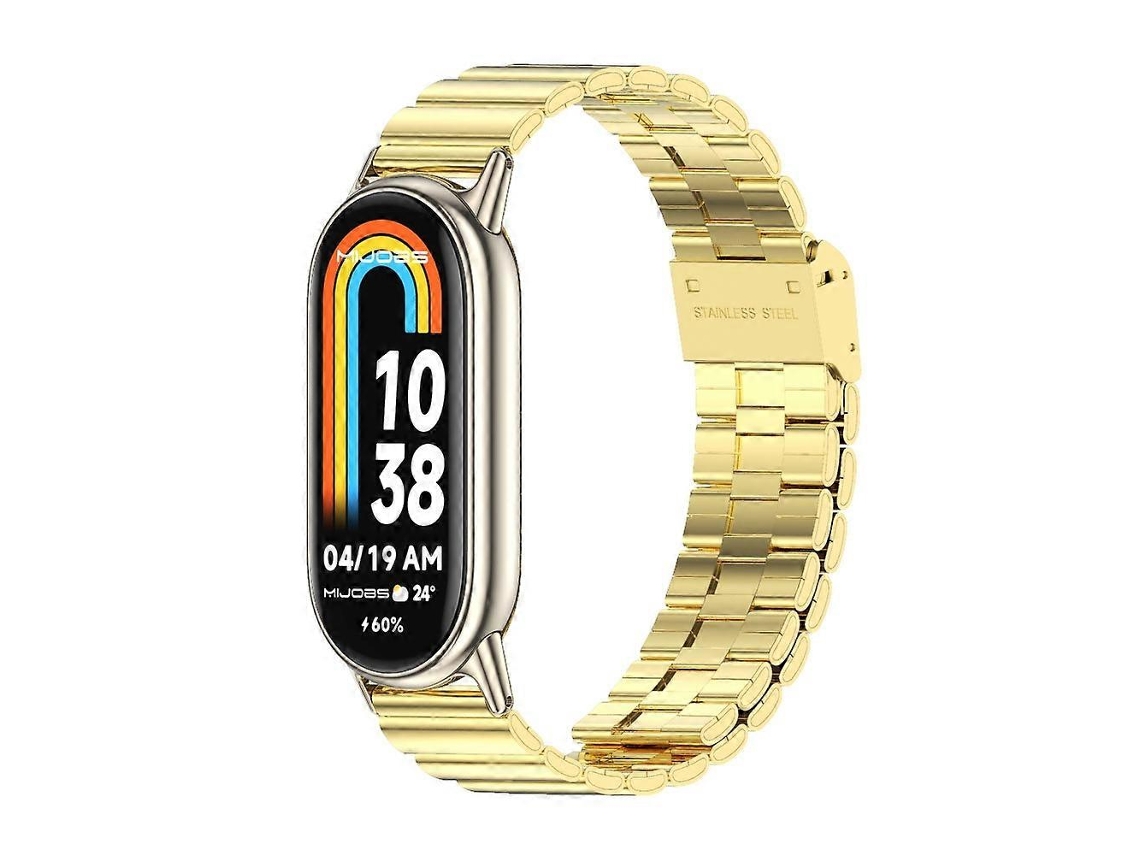Pulseira De Aço Inoxidável Com Fivela De Bambu Mijobs Para Xiaomi Mi Band 8 / 9 / 9 Nfc