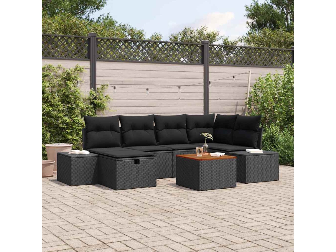 Vidaxl Conjunto De Sofá De Jardim 7 Unid. Preto Rattan Sintético