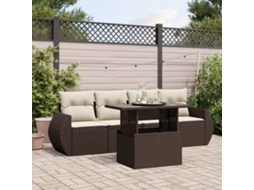 Vidaxl 5 Pcs Conjunto Sofás P/ Jardim C/ Almofadões Vime Pe Castanho