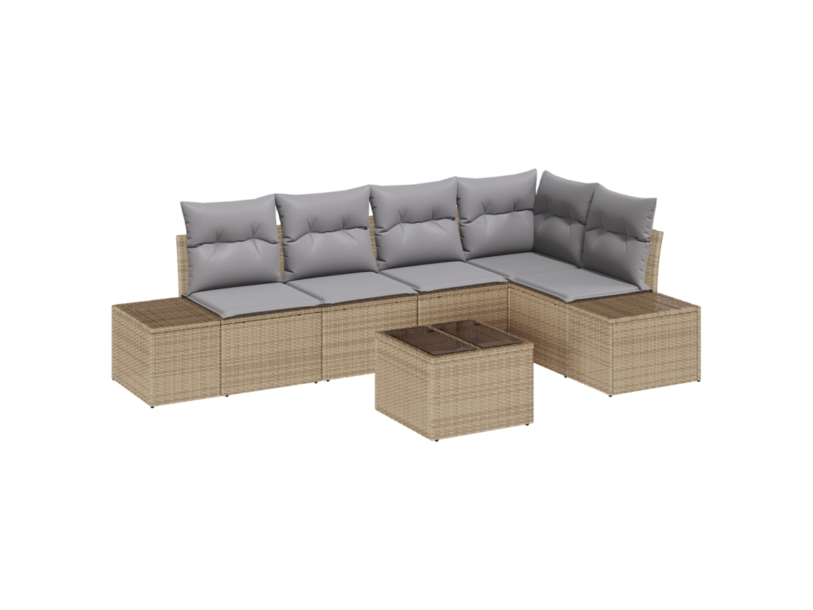 Conjunto 6 Conjunto De Sofá De Jardim Vidaxl Bege Vime Pe