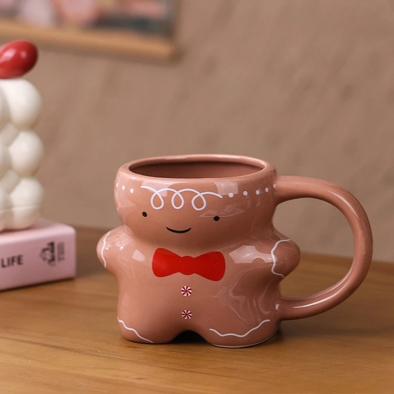 Caneca de Cerâmica Fofa em Formato de Boneco de Gengibre , Criativa e em 3d para Café/chá com Leite. MDUG (marrom, 530ml)