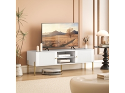 Móvel para Tv, Móvel de Televisão Até 65 Polegadas com 2 Portas, 2 Compartimentos Abertos, Pés em Aço, 140x38x45,9cm, Branco