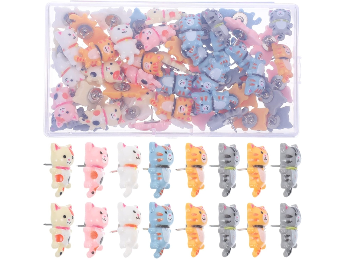 Pequenas Tachininhas em Formato de Gato para Murais, 50 Peças em Resina e Metal, Decorativas para Mesa, Escola e