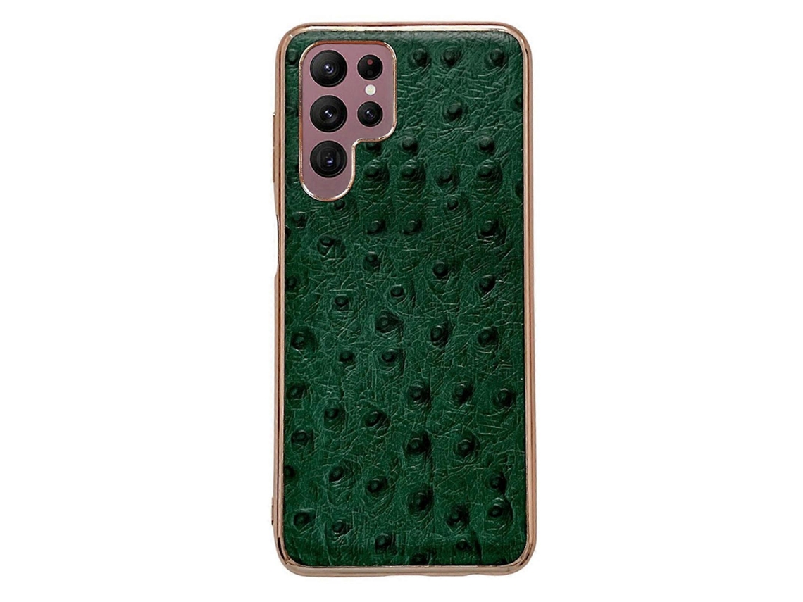 Capa De Celular Com Textura De Avestruz Em Couro E Nanogalvanização Para Samsung Galaxy S22 Ultra 5g