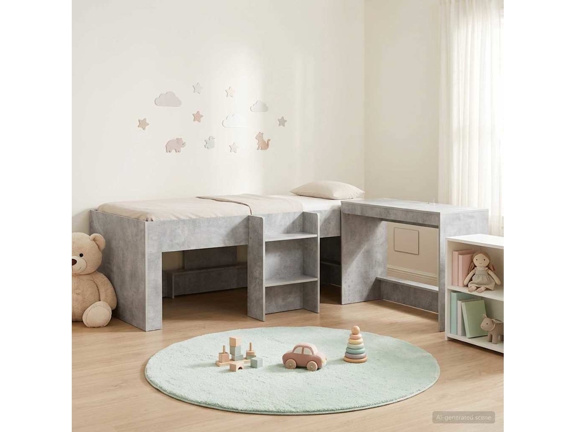 Vidaxl Estrutura De Cama Com Mesa 2 Unid. Cinzento Cimento