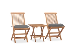 Vidaxl 3 Pcs Conj. Jantar Dobrável Exterior C/ Almofadão Teca Maciça
