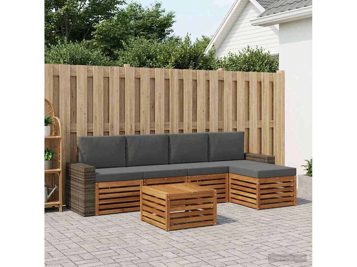 Vidaxl Conjunto De Sofás Para Exterior 6 Unid. Natural E Antracite