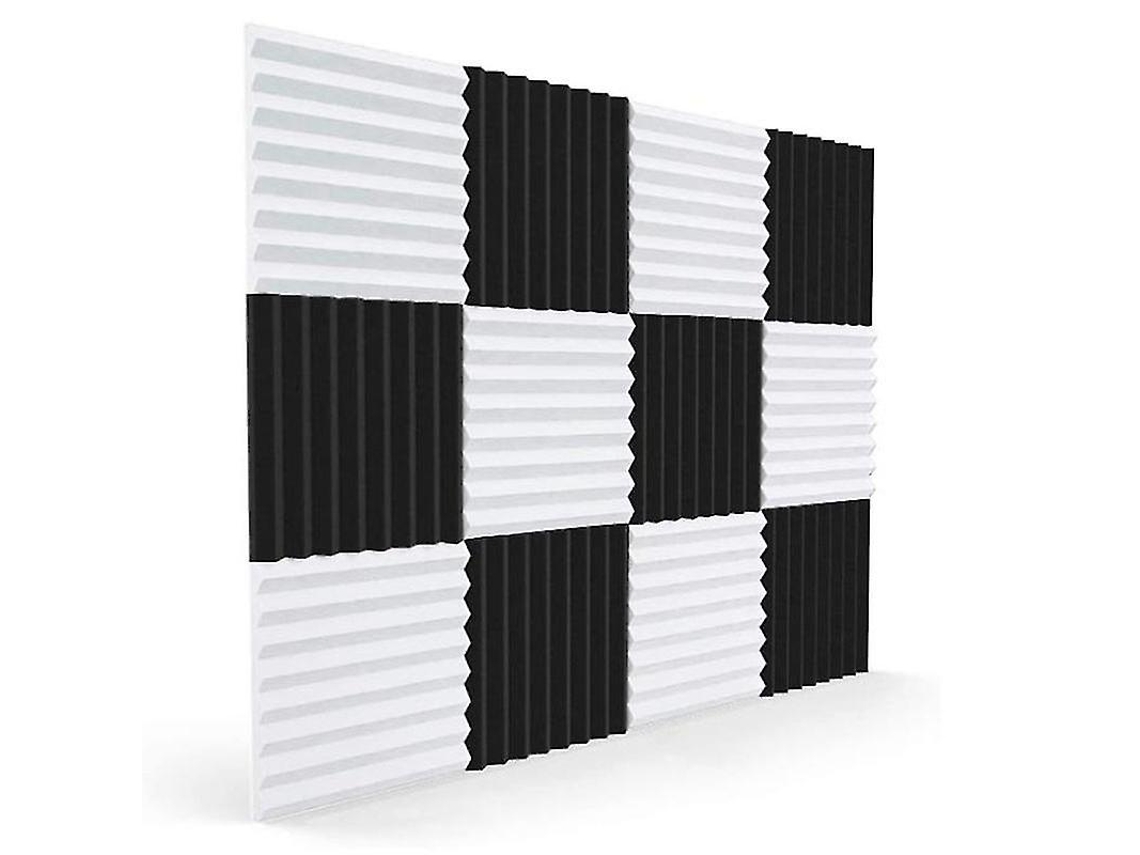 12 Painéis de Espuma Acústica, Isolamento Acústico para Estúdio, Teto e Sala de Jogos, Cor Preto e Branco, Tamanho 30x30x2.5cm Negro Blanco