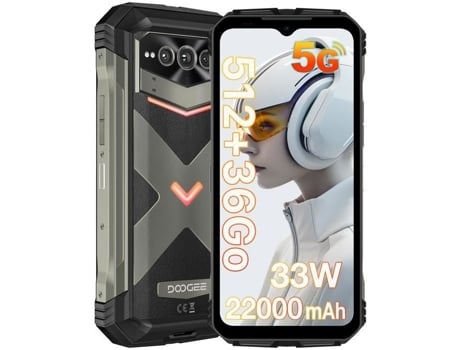 Smartphone 36Gb + 512Gb 22000Mah Bateria 33W 6 58'' Fhd + 200Mp Ip68 Câmera Nfc Dual Sim 5G Gps Cinza DOOGEE Vmax Plus