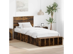 Vidaxl Estrutura Da Cama Com Prateleira Carvalho Defumado 75 X 190 Cm