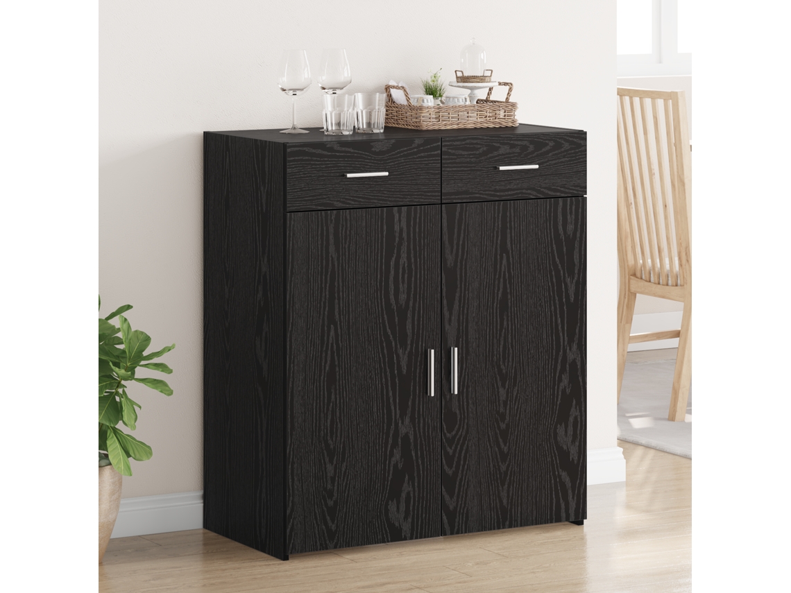 Armario de almacenamiento de roble negro de 80 x 42,5 x 93,5 cm, madera de ingeniería