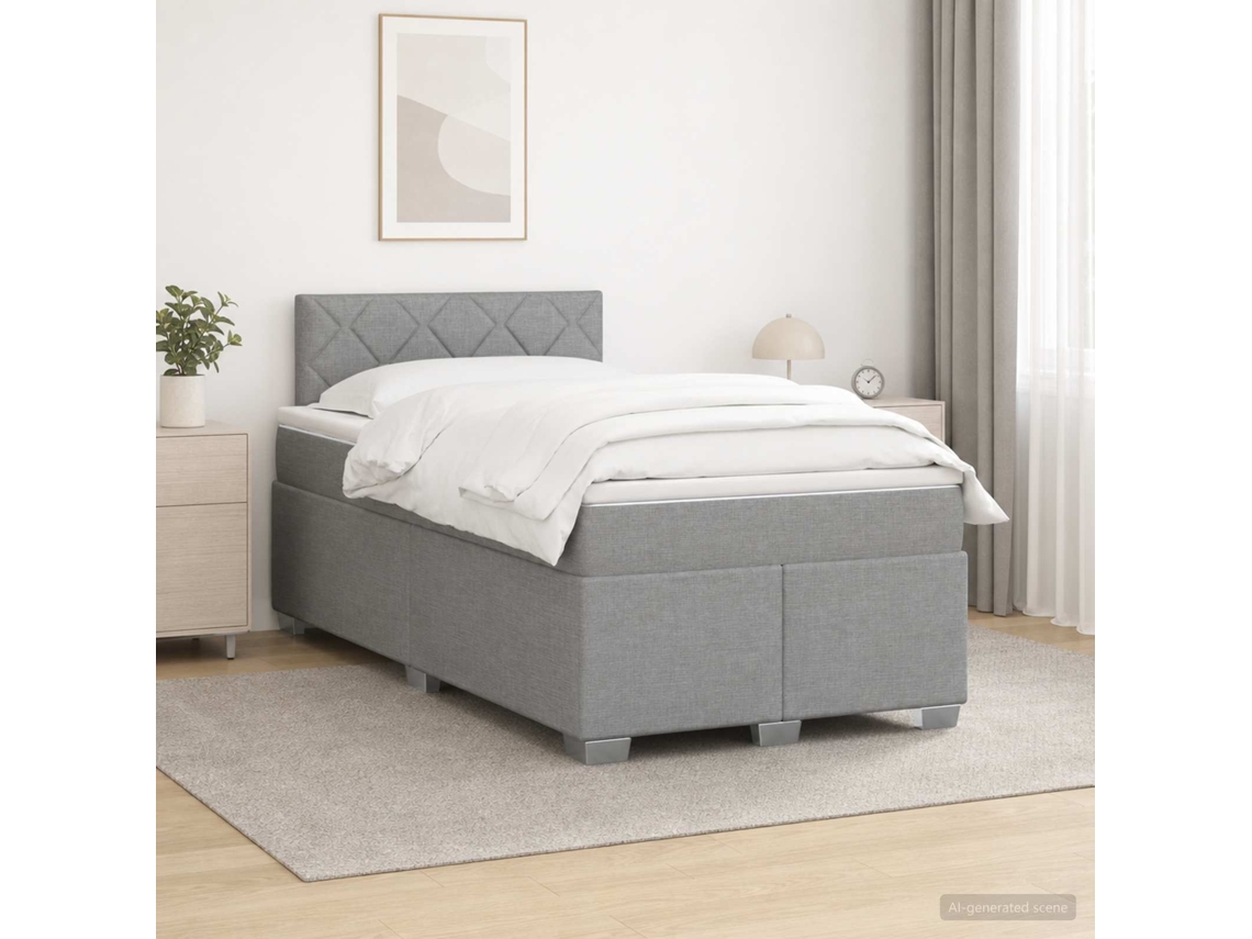 Vidaxl Cama Box Spring Com Colchão Cinzento-claro 120 X 200 Cm Tecido