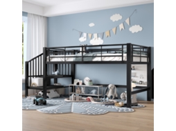 90 X 200 Cama Mezzanine De Meia Altura Com Escada De Armazenamento, Preta Cs