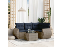 Vidaxl Conjunto De Sofá De Jardim De 5 Peças Com Almofadas Em Rattan Sintético Cinza
