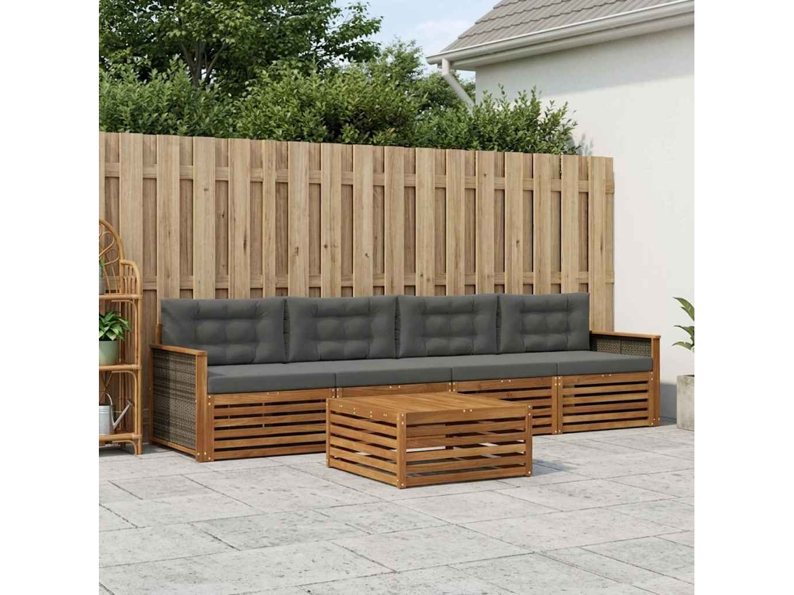 Vidaxl Conjunto De Sofás Para Exterior 5 Pcs Natural E Antracite