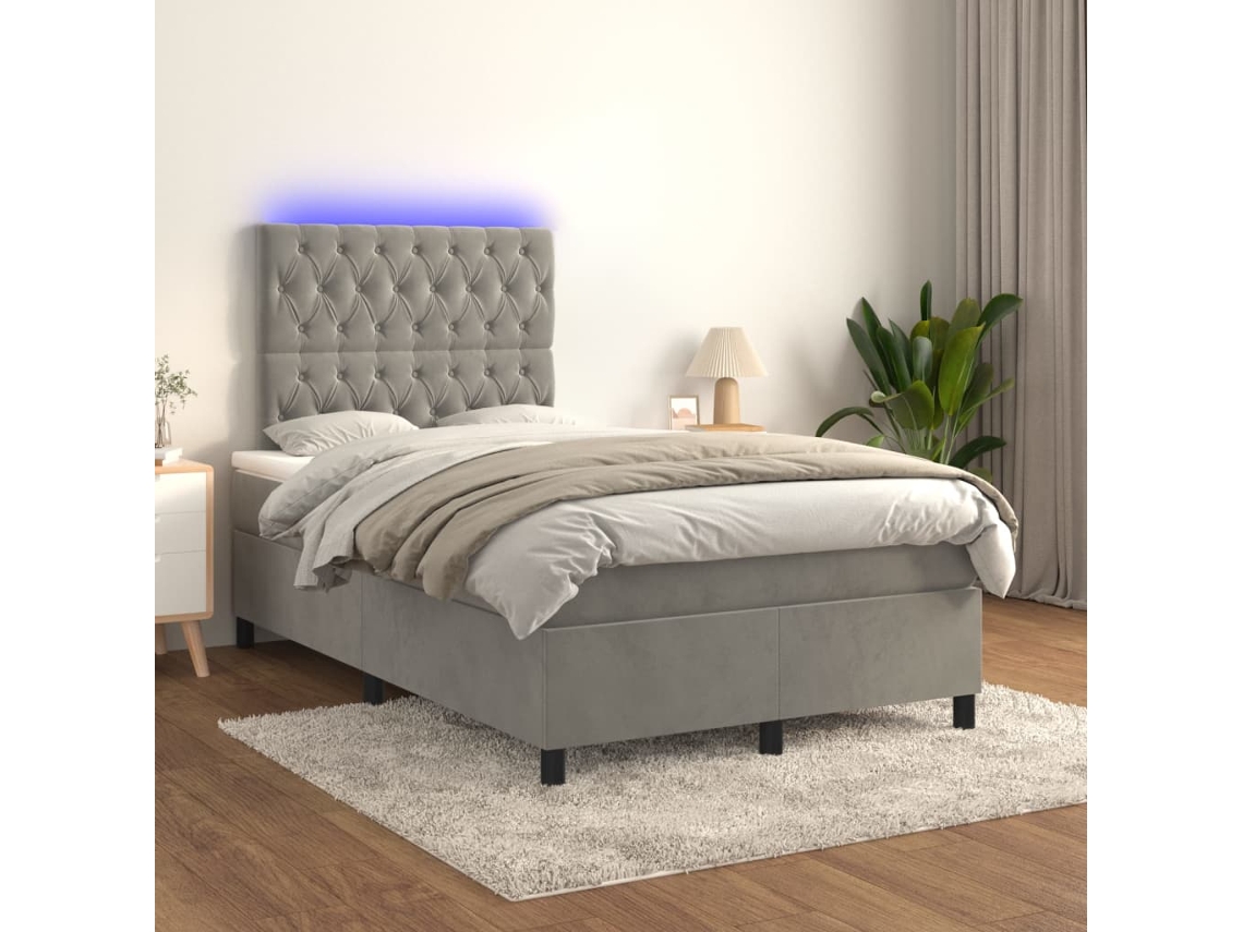 Vidaxl Cama Box Spring C/ Colchão/led 120x200 Cm Veludo Cinzento-claro