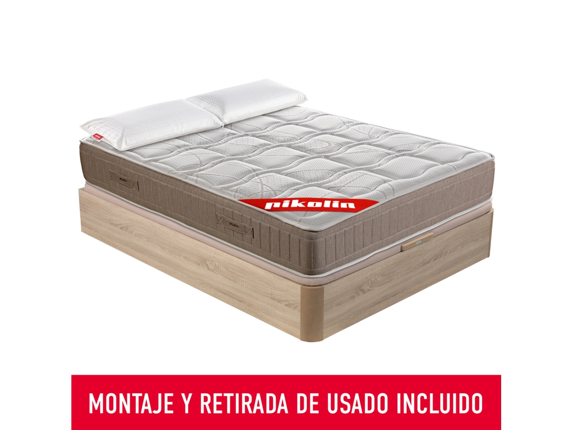 Pack PIKOLIN Sommier Natural + Colchão de Molas Snow + Almofada Grátis (150 x 200 - 62 Cm de Altura)