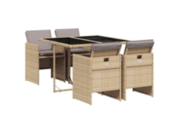 Conjunto de 5 Jantar para Jardim com Almofadões Vime Pe Bege Misturado MAISON EXCLUSIVE