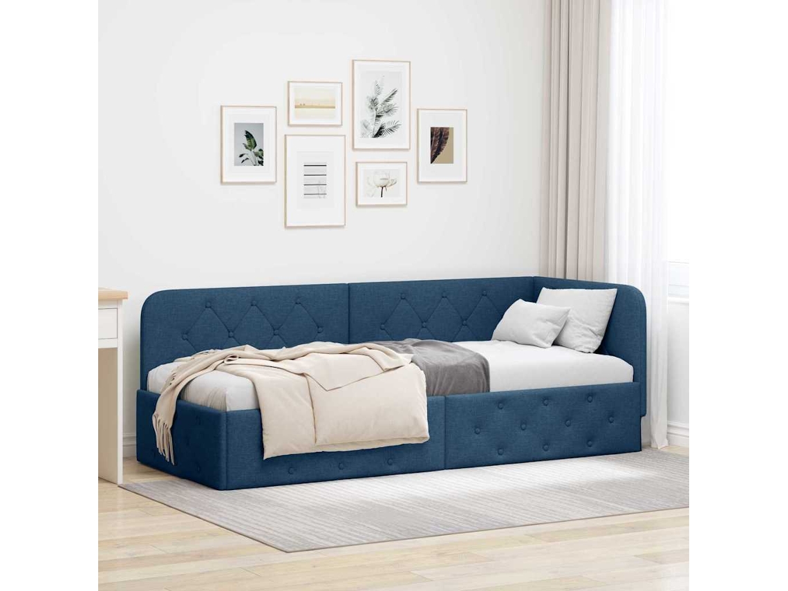 Vidaxl Estrutura De Cama De Canto Azul 80 X 200 Cm Tecido