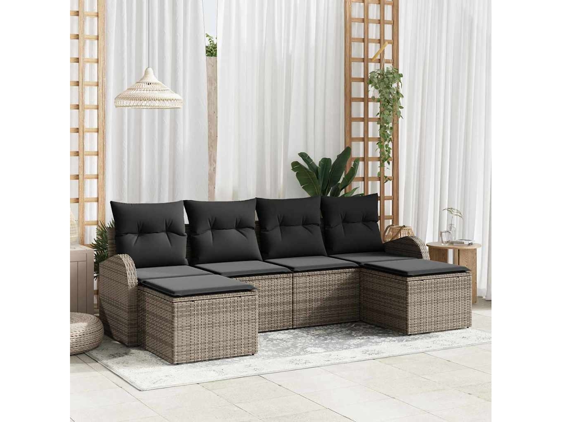 Vidaxl Conjunto De Sofás 6 Unid. Cinzeto Vime Pe