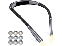 Luz De Leitura Para Pescoço Recarregável, 3 Cores 6 Níveis De Brilho, Braço Plegável, Ideal Para Ler Na Cama Gris