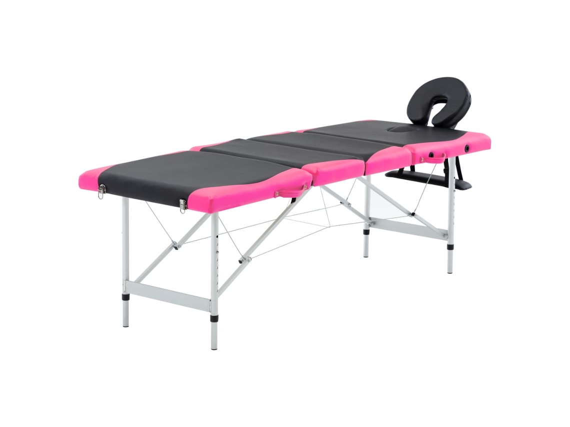Vidaxl Mesa De Massagem Dobrável 4 Zonas Alumínio Preto E Rosa