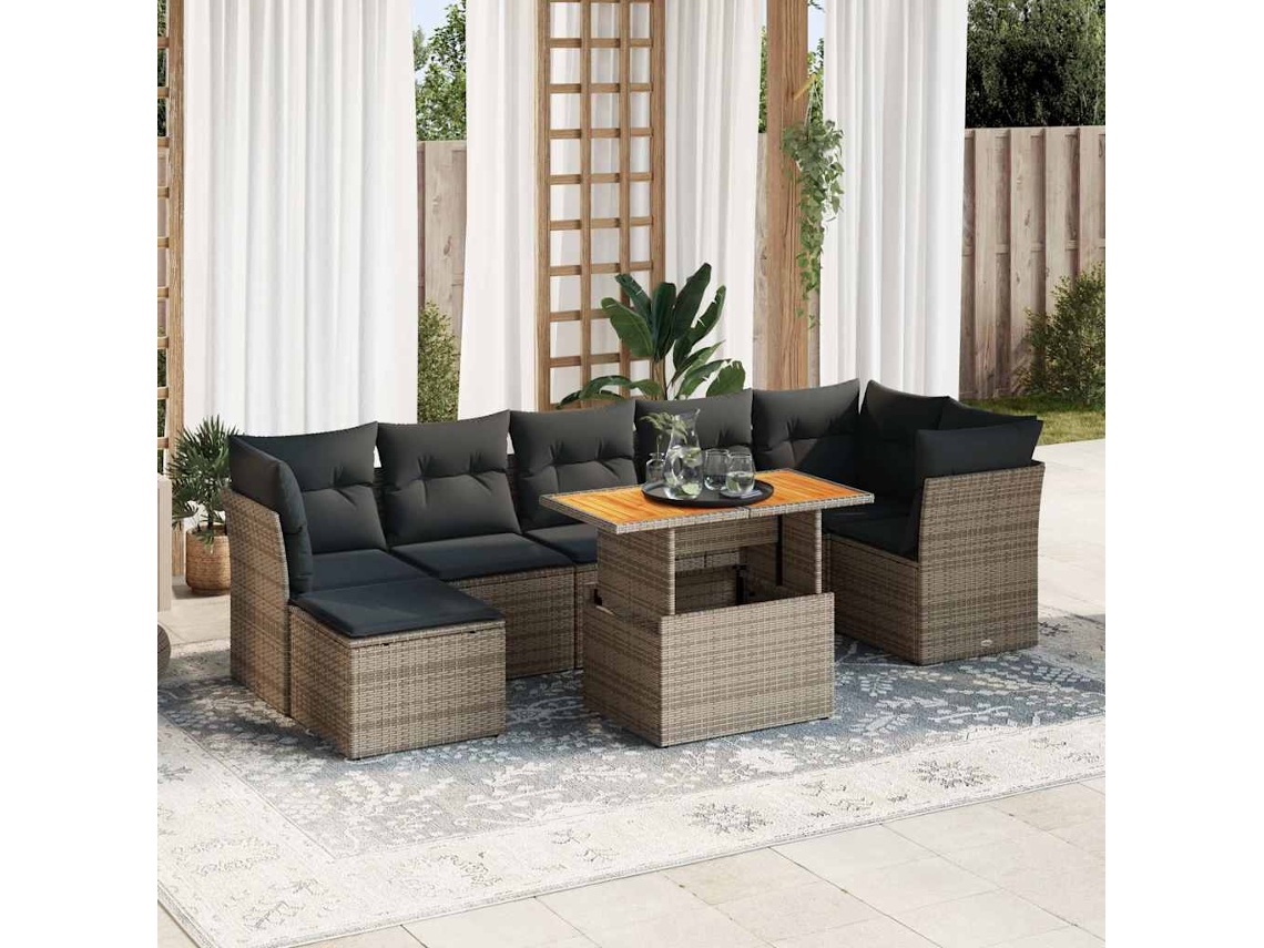 Vidaxl 8 Pcs Conjunto Sofás de Jardim C/ Almofadões Vime Pe Cinzento