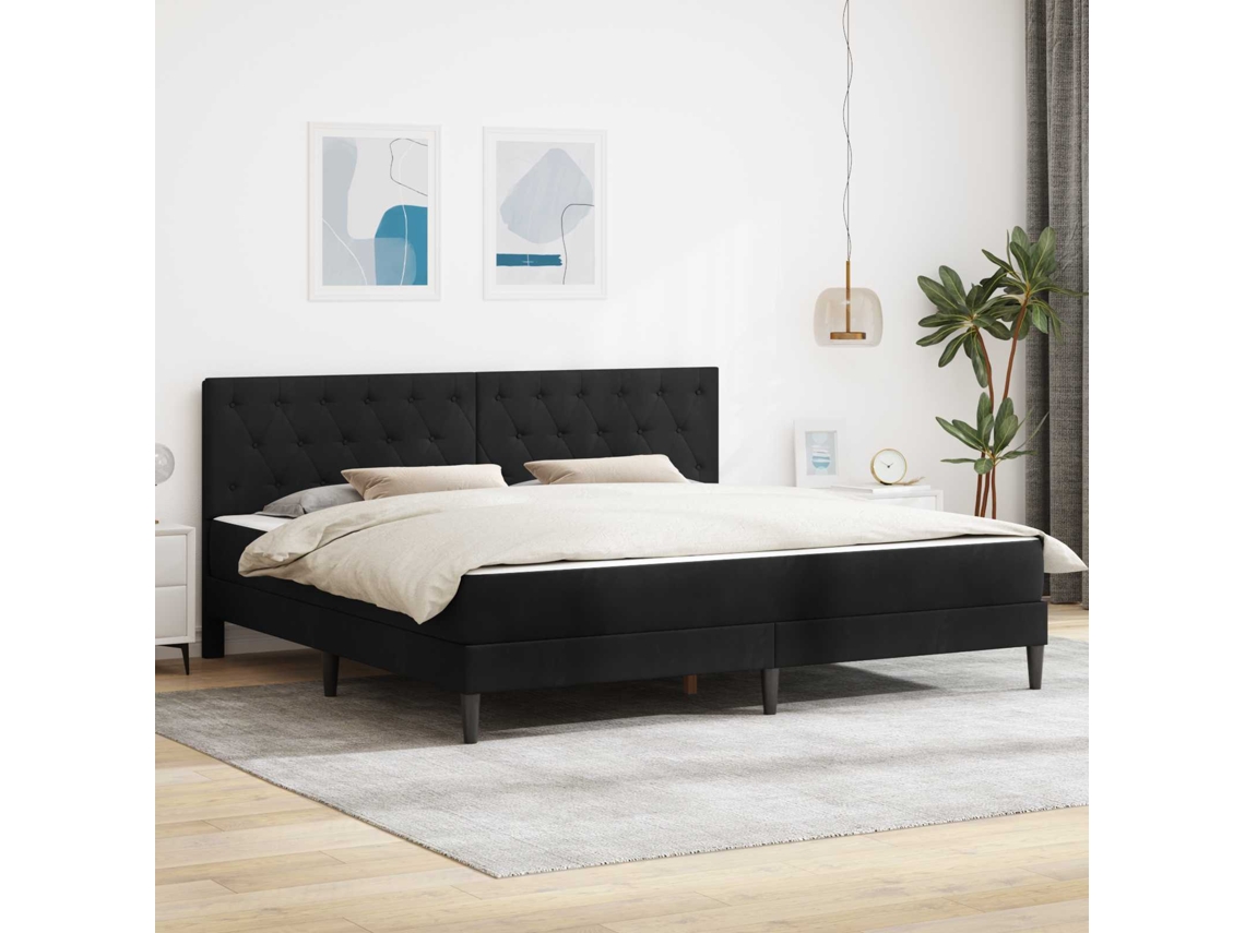 Vidaxl Estrutura De Cama Com Colchão Preto 200 X 200 Cm Veludo