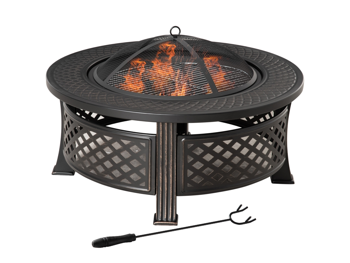 Proteção Contra Tigela Faíscas De Atiçador Cesta Fogo Mesa Redonda Para Camping Jardim Churrasco 81 50 Preto