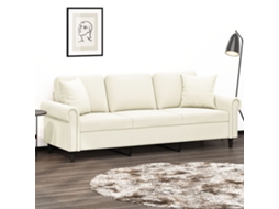 Vidaxl Sofá 3 Lugares C/ Almofadas Decorativas 180 Cm Veludo Creme