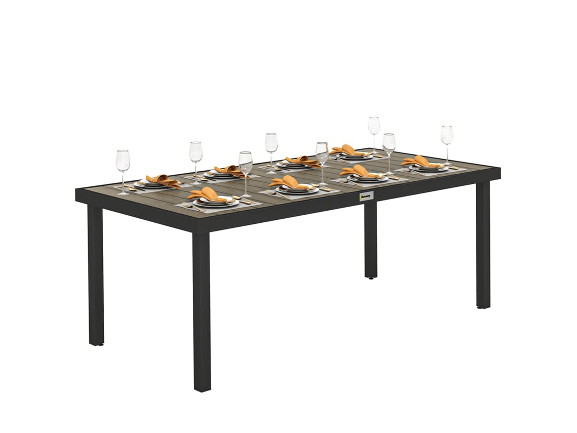 Mesa de Jantar de Jardim para 8 Pessoas em Alumínio e Plástico, Madeira Escura e Preto. CHEZMOI