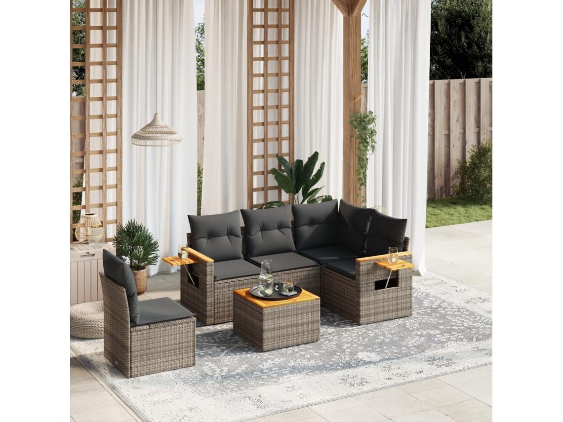 6 Pcs Conjunto Sofás De Jardim Com Almofadões Vime Cinza Dkd Home Decor