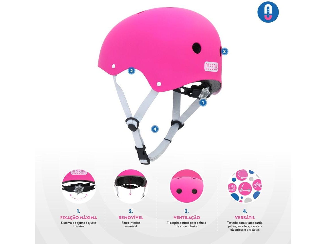 Capacete Crianças OLSSON HERO - Rosa S/M (50-52cm) Trotineta Skateboard Patins