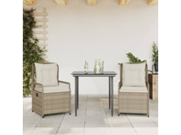 Vidaxl 3 Pcs Conjunto De Jantar P/ Jardim Com Almofadões Vime Pe Bege