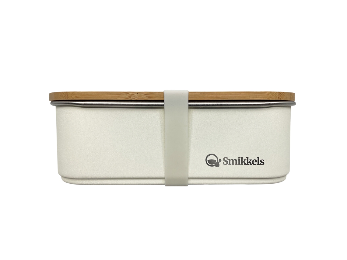 Lancheira Smikkels Tampa De Bambu Branca Aço Inoxidável 900ml
