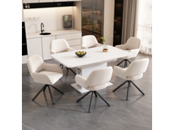 Conjunto Jantar Mesa Extensível 6 Cadeiras Veludo Metal Branca