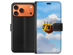 Capa Carteira Compatível Com Apple Iphone 17 Pro Max. Abelha Macia E Fofa Com Asas Flutuando Entre Nuvens Em Um Céu Azul, Um Motivo Lúdico E Onírico.