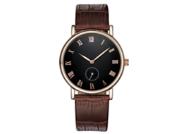 Reloj De Cuarzo Casual De Cuero Pu Para Parejas (mujer, Correa Café, Dial Negro)