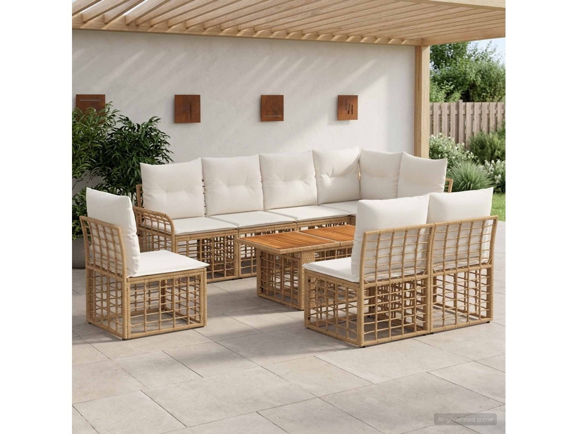 Vidaxl Conjunto De Sofá De Jardim 9 Unid. Natural E Branco Creme
