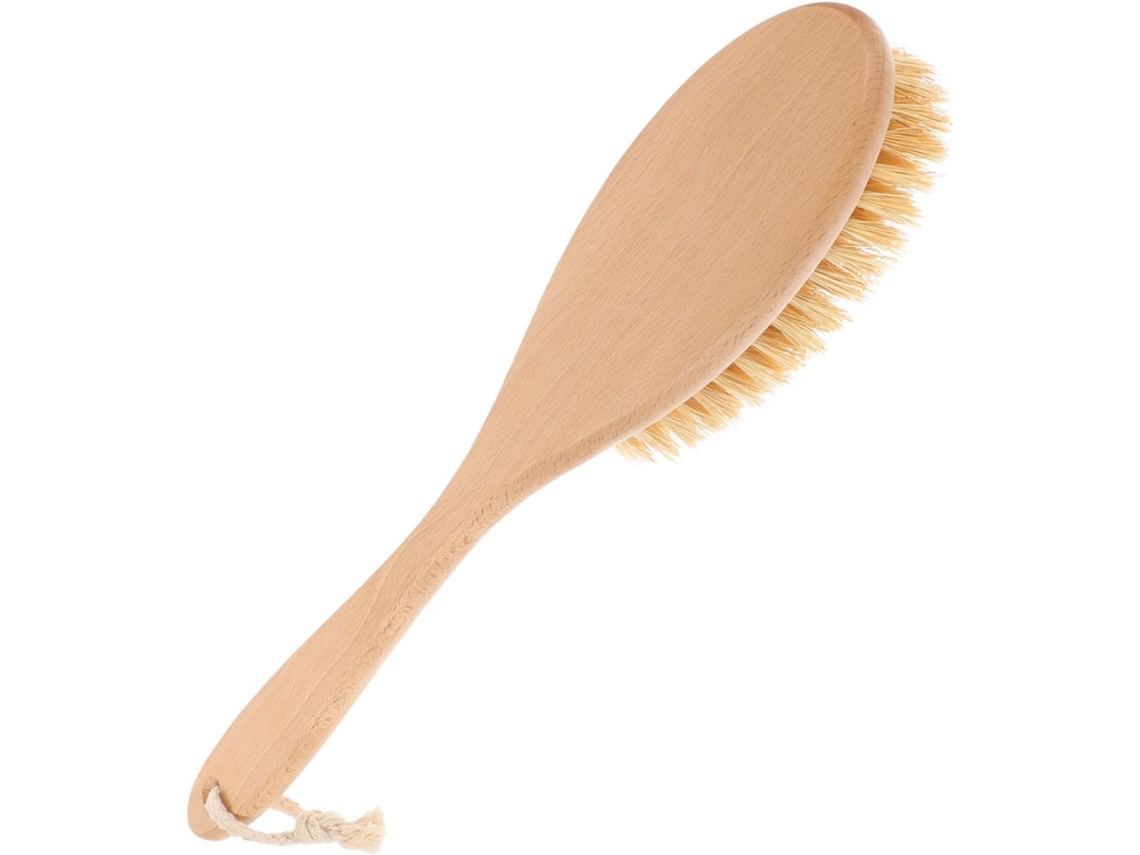 Escova De Banho Esfoliante Para Costas, Cabo Longo Em Madeira De Faia Natural, Cerdas Rígidas De Vegetação, Uso Diário