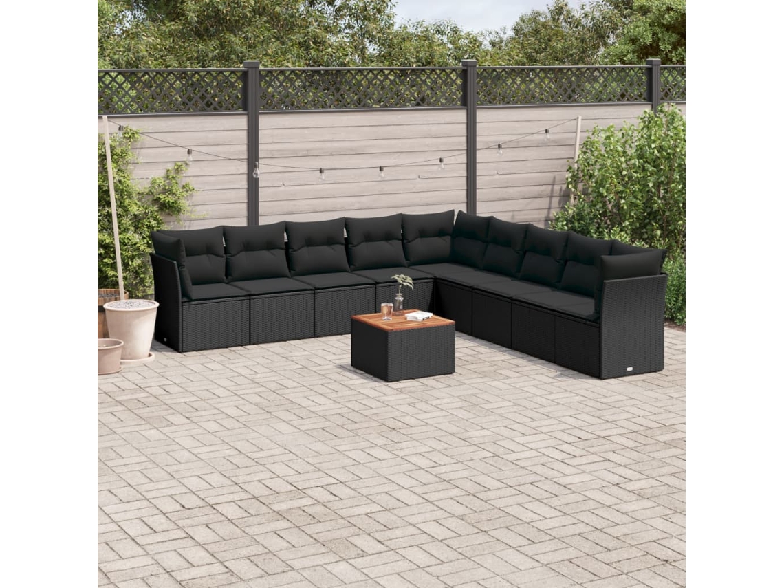 Vidaxl 10 Pcs Conjunto Sofás De Jardim C/ Almofadões Vime Pe Preto