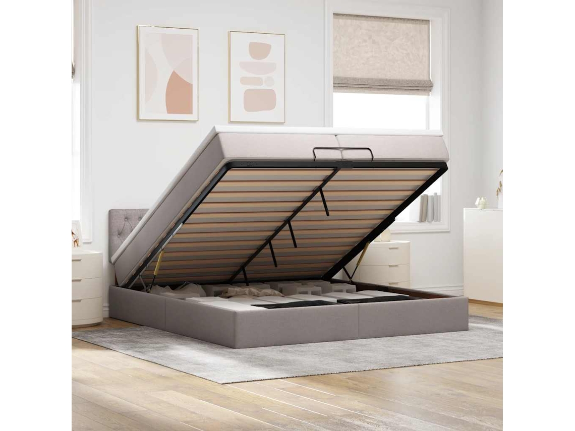 Vidaxl Estrutura De Cama Otomana Com Colchão Cinza 200x200 Cm Tecido
